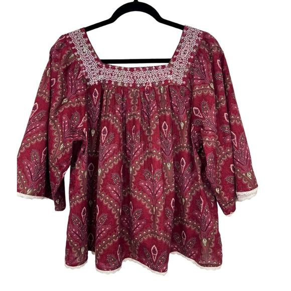 Rachel Zoe Boho Embroidered Neckline Peasant Blouse Cotton oversized - Picture 5 of 10